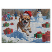 Chihuahua rent in de sneeuw met kerst Pet Snijplank (Voorkant)
