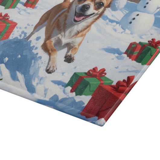 Chihuahua rent in de sneeuw met kerst Pet Snijplank (Hoek)