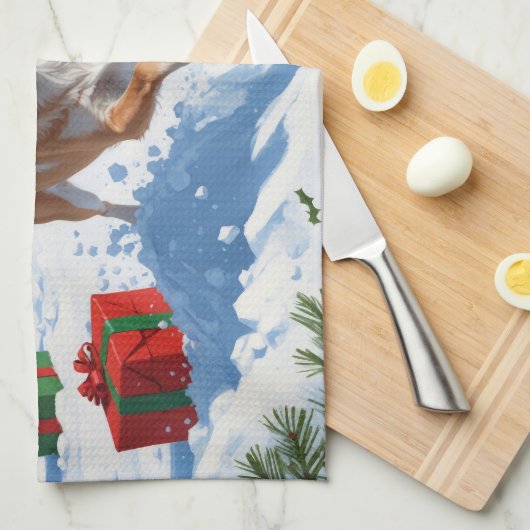 Chihuahua rent in de sneeuw met kerst Pet Theedoek (Quarter Fold)