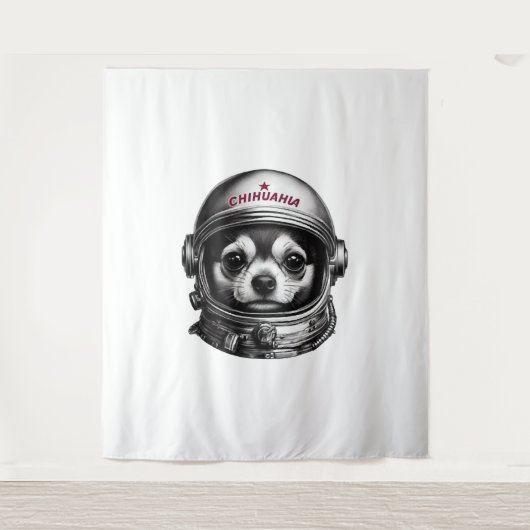 Chihuahua, Retro Sovjet Ruimtereizende Hond Wandkleed (Voorkant)