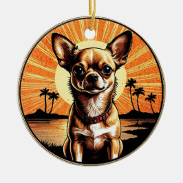 Chihuahua Retro Sunset Dog Lover Keramisch Ornament