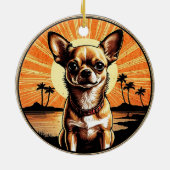 Chihuahua Retro Sunset Dog Lover Keramisch Ornament (Achterkant)