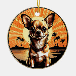 Chihuahua Retro Zonsondergang Hond Liefhebber Keramisch Ornament
