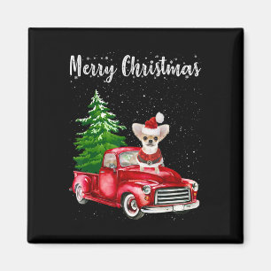 Chihuahua Riding Red Truck Merry Kersthond Lov Magneet