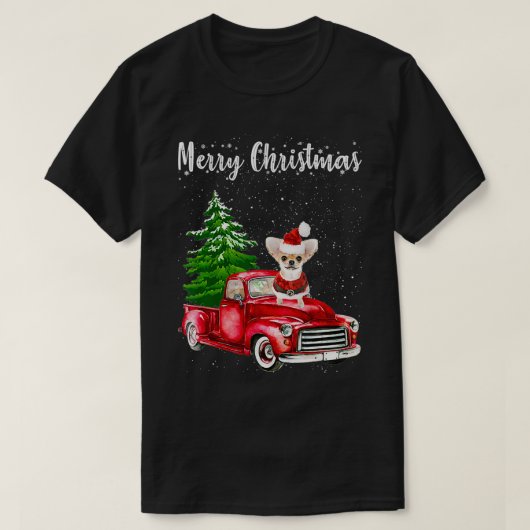 Chihuahua Riding Red Truck Merry Kersthond Lov T-shirt (Design voorkant)