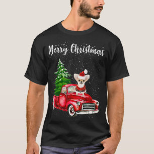 Chihuahua Riding Red Truck Merry Kersthond Lov T-shirt