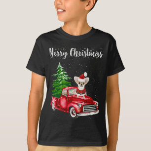Chihuahua Riding Red Truck Merry Kersthond Lov T-shirt