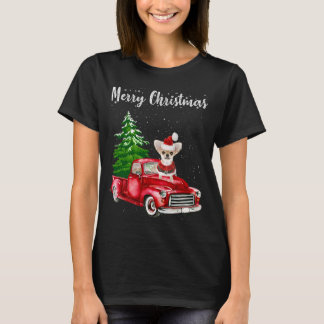 Chihuahua Riding Red Truck Merry Kersthond Lov T-shirt
