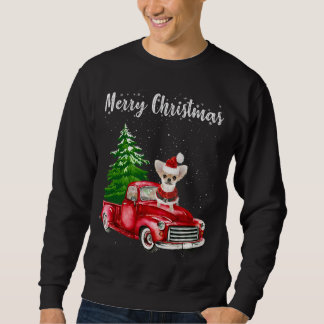 Chihuahua Riding Red Truck Merry Kersthond Lov Trui