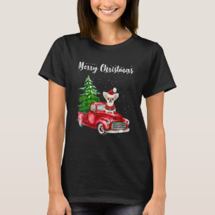 Chihuahua Riding Red Truck Merry Kersthond T-shirt