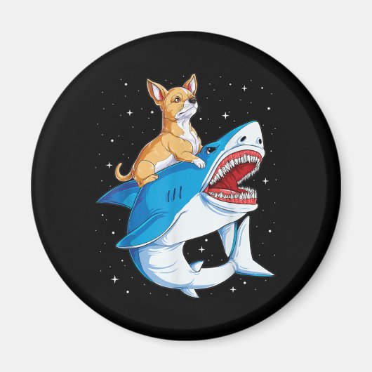 Chihuahua Riding Shark Jawsome Space Galaxy Magneet (Voorkant)