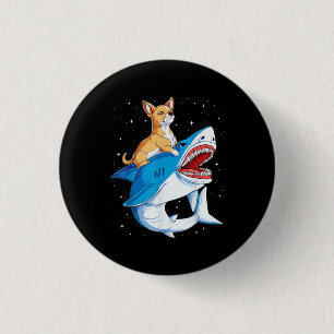 Chihuahua Riding Shark Jawsome Space Galaxy Ronde Button 3,2 Cm