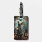Chihuahua Rijden Motorfiets Halloween Eng Bagagelabel (Achterkant verticaal)