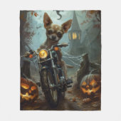 Chihuahua Rijden Motorfiets Halloween Eng Fleece Deken (Voorkant)