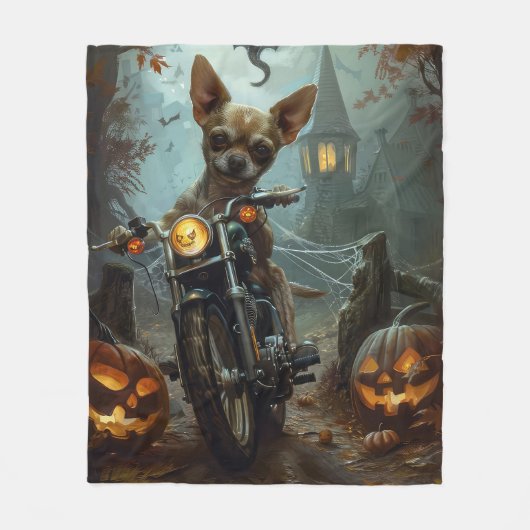 Chihuahua Rijden Motorfiets Halloween Eng Fleece Deken (Voorkant)