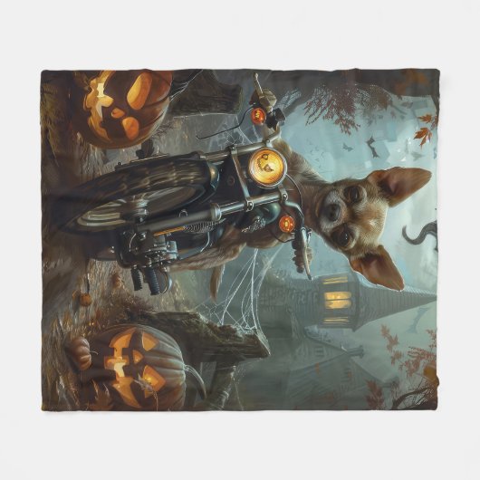 Chihuahua Rijden Motorfiets Halloween Eng Fleece Deken (Voorkant (Horizontaal))