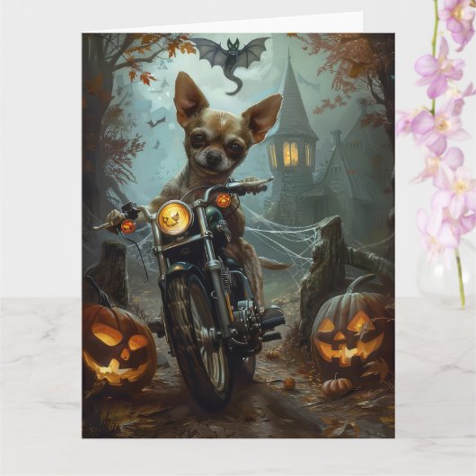 Chihuahua Rijden Motorfiets Halloween Eng Kaart (Orchidee)