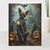Chihuahua Rijden Motorfiets Halloween Eng Kaart (Voorkant)