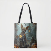 Chihuahua Rijden Motorfiets Halloween Eng Tote Bag (Voorkant)