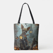 Chihuahua Rijden Motorfiets Halloween Eng Tote Bag (Achterkant)