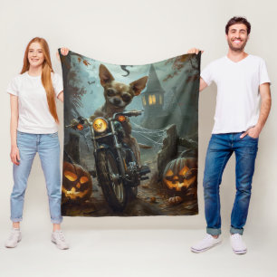 Chihuahua rijdt op motorfiets Halloween griezelig Fleece Deken