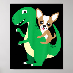 Chihuahua rijdt op T-Rex Dinosaur Dino Hond Hallow Poster