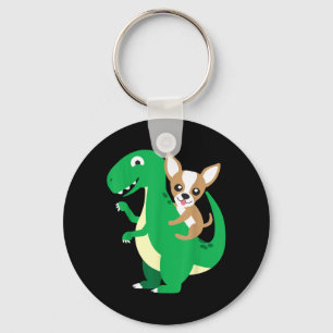 Chihuahua rijdt op T-Rex dinosaurus Dino hond Hall Sleutelhanger