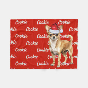 Chihuahua Santa Dog met aangepaste naam Kerstmis Fleece Deken