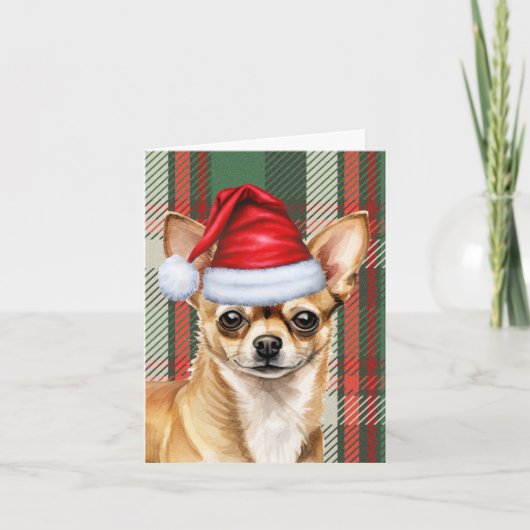 Chihuahua Santa Dog Red Green Plaid Kerstmis Feestdagen Kaart (Voorkant)