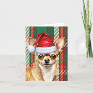 Chihuahua Santa Dog Red Green Plaid Kerstmis Feestdagen Kaart