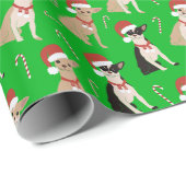 Chihuahua Santa Hat Candy Cane Groene Kerstmis Cadeaupapier (Rol Hoek)