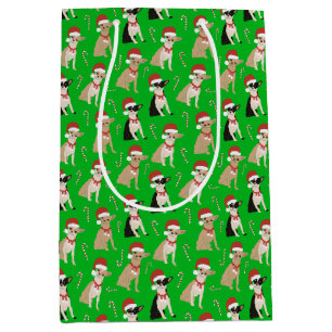 Chihuahua Santa Hat Candy Cane Groene Kerstmis Medium Cadeauzakje