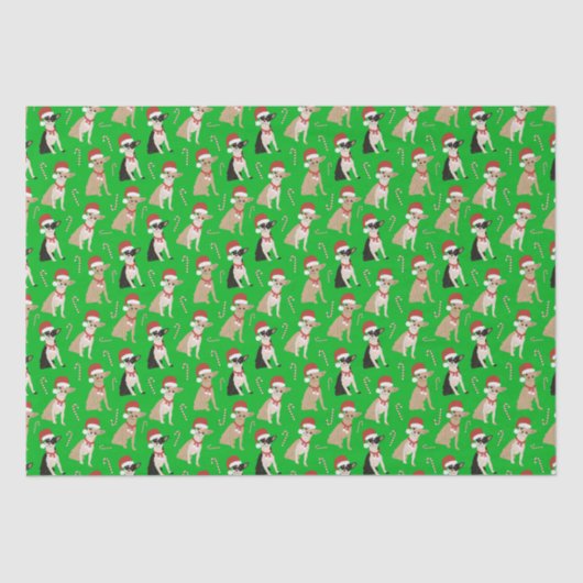 Chihuahua Santa Hat Candy Cane Groene Kerstmis Tissuepapier (Voorkant)