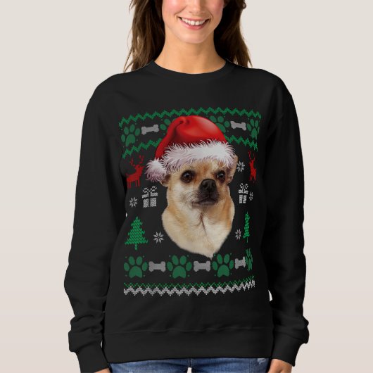 Chihuahua Santa Hat Kerst Lelijke trui Pyjama (Voorkant)