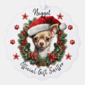 Chihuahua Santa Hat Kerstkrans Ornament Kaart (Voorkant)