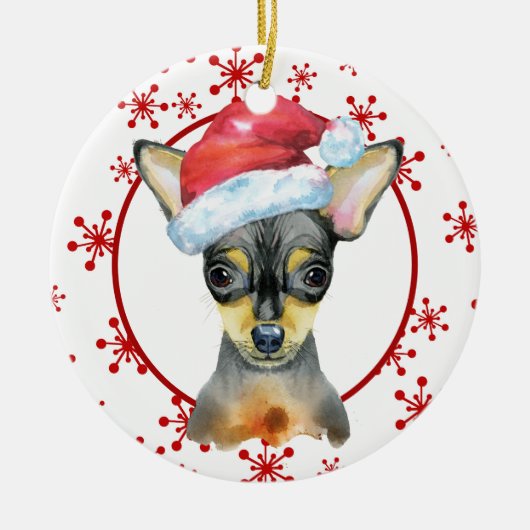 Chihuahua Santa Hat Red Snowflake Sjabloon Keramisch Ornament (Voorkant)