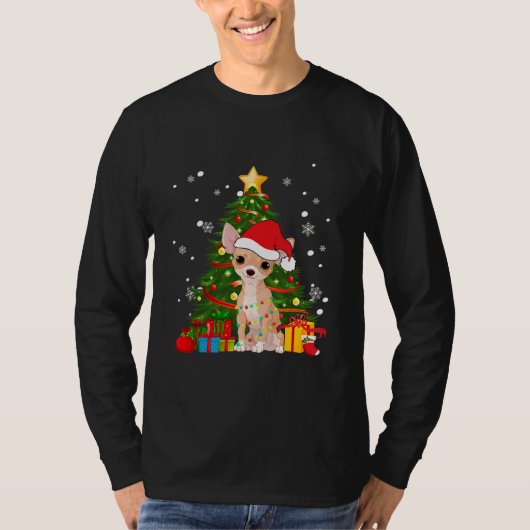 Chihuahua Santa kerstboom Light Pajama Dog T-shirt (Voorkant)