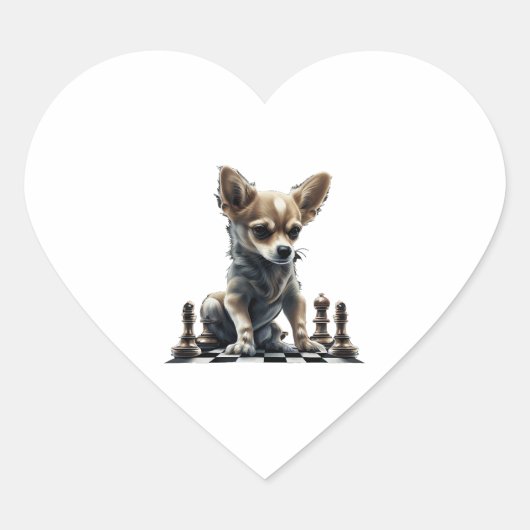 Chihuahua Schaak Speler Board Queen Hart Sticker (Voorkant)