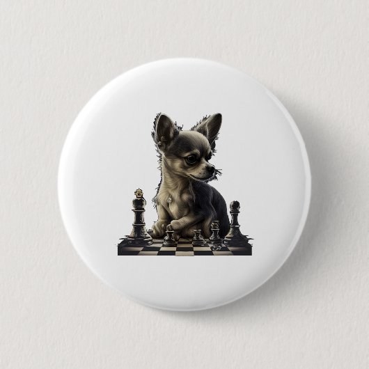 Chihuahua Schaak Speler Board Queen Ronde Button 5,7 Cm (Voorkant)