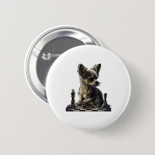 Chihuahua Schaak Speler Board Queen Ronde Button 5,7 Cm (Voorkant /achterkant)