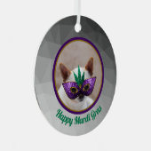 Chihuahua schattig Gelukkig Mardi Gras glinsterend Metalen Ornament (Voorkant Rechts)