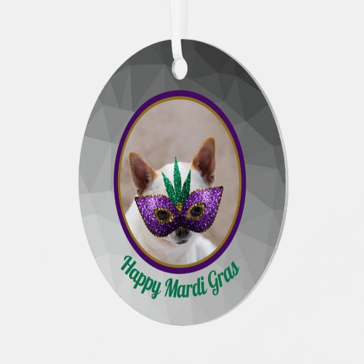 Chihuahua schattig Gelukkig Mardi Gras glinsterend Metalen Ornament (Voorkant links)