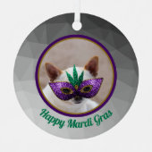 Chihuahua schattig Gelukkig Mardi Gras glinsterend Metalen Ornament (Voorkant)
