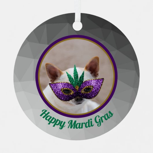 Chihuahua schattig Gelukkig Mardi Gras glinsterend Metalen Ornament (Voorkant)