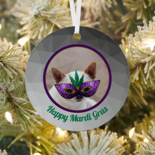 Chihuahua schattig Gelukkig Mardi Gras glinsterend Metalen Ornament