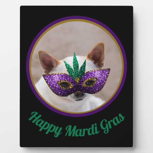 Chihuahua schattig Happy Mardi Gras glinsterend ma Fotoplaat (Voorkant)