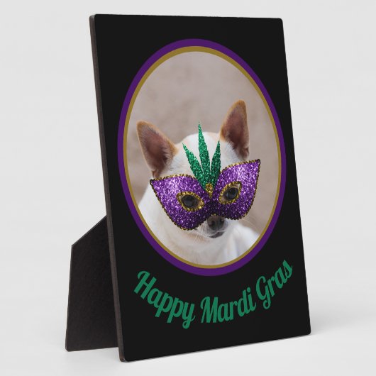 Chihuahua schattig Happy Mardi Gras glinsterend ma Fotoplaat (Zijkant)