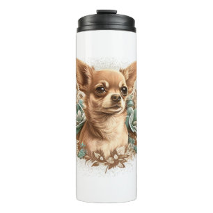 Chihuahua Schattige Dog Mooie Bloemen Meisje Thermosbeker