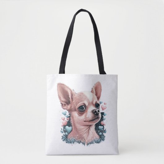 Chihuahua Schattige Dog Mooie Bloemen Meisje Tote Bag (Voorkant)