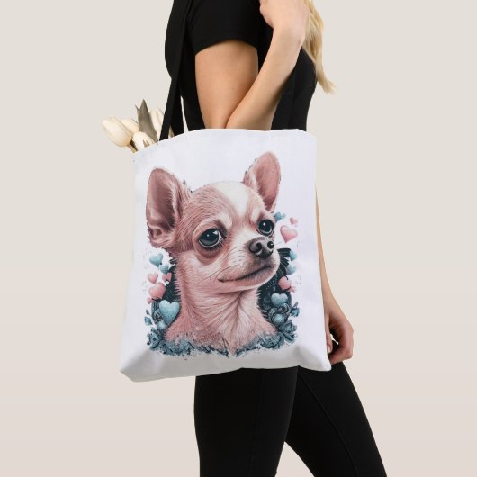 Chihuahua Schattige Dog Mooie Bloemen Meisje Tote Bag (Dichtbij)